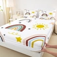 thumbnail image 3 of Homewish Cartoon Rainbow Sun Twin Sheet Sets,Cute Stars Print Twin Fitted Sheet,White Red Yellow Flat Sheet For Teens,Breathable Home Decor,3-Piece, 3 of 7