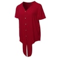 thumbnail image 3 of A2Y Women's Loose Fit Short Sleeve Button Down Front Tie Top Dark Red M, 3 of 7
