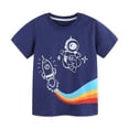thumbnail image 3 of HILEELANG Toddler Boy Summer Short Sets Outfits Cotton CrewNeck Navy Blue Spaceman Short Sleeve Playwear Sets 4T, 3 of 6