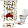 thumbnail image 2 of FMSHPON Sunflower 4 Piece Bathroom Set Shower Curtain Bath Rug Contour Mat and Toilet Lid Cover, 2 of 8