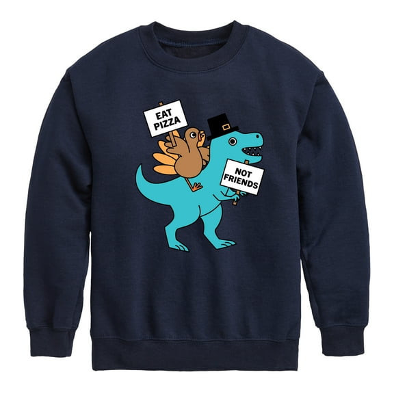 Instant Message - Eat Pizza Turkey Dino - Toddler & Youth Crewneck Fleece Sweatshirt