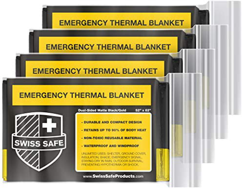 Swiss Safe Emergency Mylar Thermal Blankets Marathons or First Aid Survival Hiking Outdoors Bulk - Designed for NASA