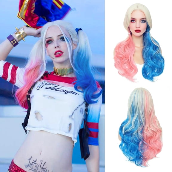 Pink Blue Wig 26 Inch Middle Part Wig for Women Halloween Cosplay Costume | Perfect for Halloween Cosplay & Parties, Heat-Resistant Synthetic Fiber