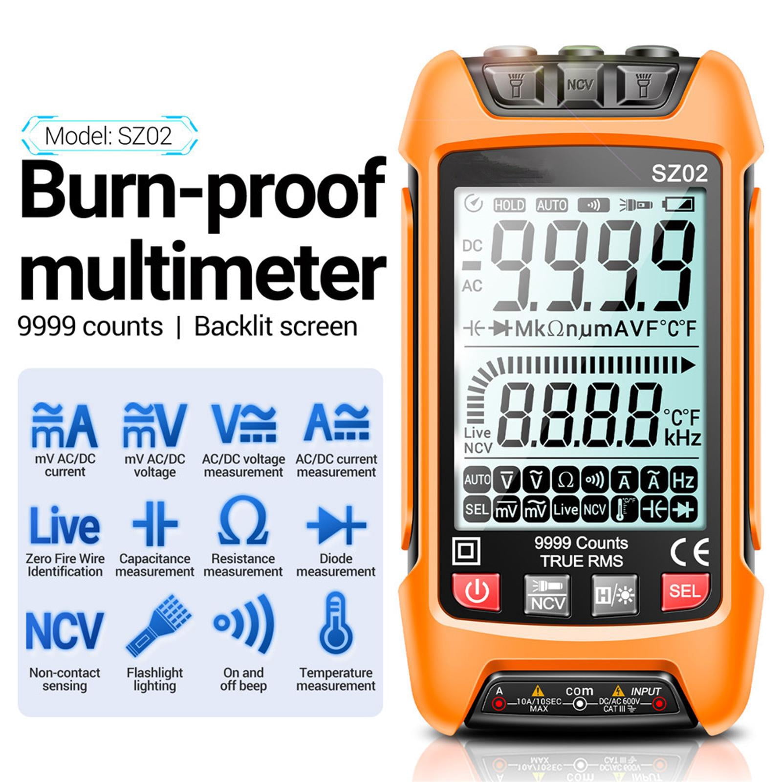 Elec Multimeter with Backlit Screen, AC/DC Current Voltage Resistance