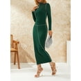 thumbnail image 4 of hirigin Women's 2 Piece Fall Outfits, Long Sleeve Mock Neck Stitching Tops + Midi Skirt Set, 4 of 9