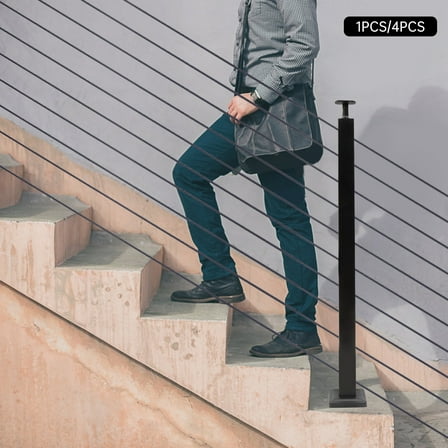 Cable Railing Post 36''x2''x2'' Stainless Steel Square Fence Post Horizontal on Both Sides 30°-Drilled Stair Post for Wood Concrete Level Deck Cable Railing System (1PCS)