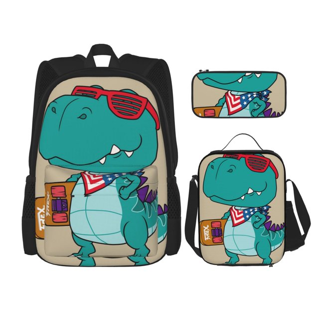 Fotbe Cool Dino Playing Skateboard Set Escolar 3 en 1 para Niños - Mochila Duradera con Lonchera Aislante y Estuche para Lápices - Mochila Escolar para Niños y Niñas