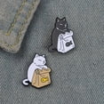 thumbnail image 2 of Juego de broches con forma de gato con dibujos animados de aleación en blanco y negro, 2 of 3