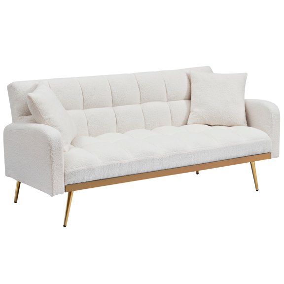 69 Inch Sofa Bed with Adjustable Teddy Sofa for Small Space Living Room and Bedroom (Beige)