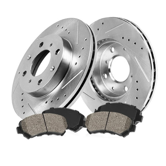 Callahan Brake Parts Brake Kit for Scion iA 2016, Toyota Yaris 2019-2020, Toyota Yaris iA 2017-2018 Front Drilled and Slotted Brake Rotors with Ceramic Brake Pads EBYK039173