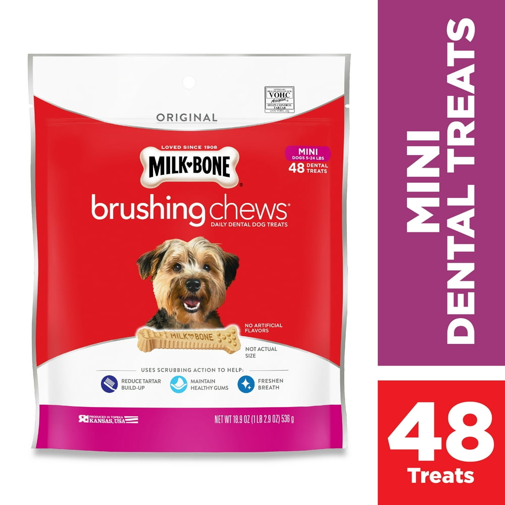 MilkBone Brushing Chews Daily Dental Dog Treats, Mini, 18.9 Ounces, 48