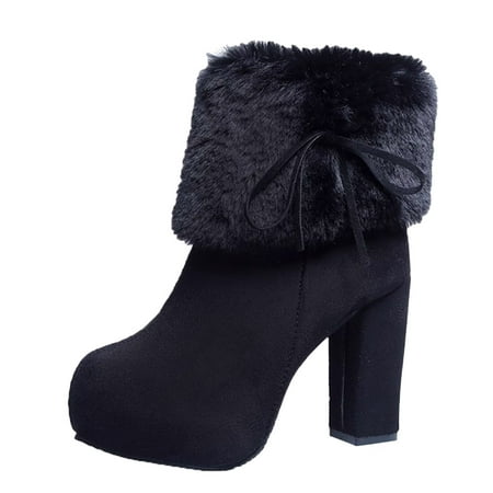 

Retro Women Keep Warm Winter Square Heels Zipper Comfortable Short Booties Round Toe Shoes
