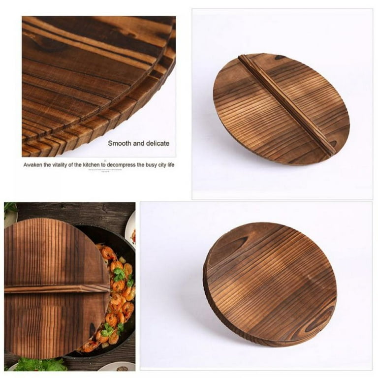 Wooden wood cover Handmade fir anti-scalding pot cover wok lid hypotenuse  iron wood lid iron