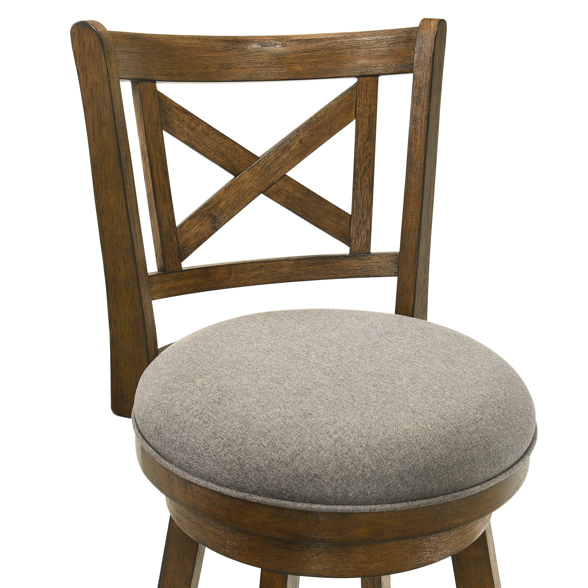 Kodi Modern Farmhouse Swivel Wood Counter Height Kitchen Bar Stool in Sepia Brown Finish with Grey Fabric Upholstered Seat