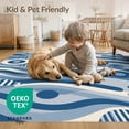 thumbnail image 4 of ODIKA 3'x5' Navy Blue Abstract Waves Geometric Washable Throw Rug Modern Flowing Curved Lines With Circular Motifs Striped Mid for Entryway, Kitchen, Mudroom, Stain Resistant, Low Profile, Non-Slip, 4 of 7