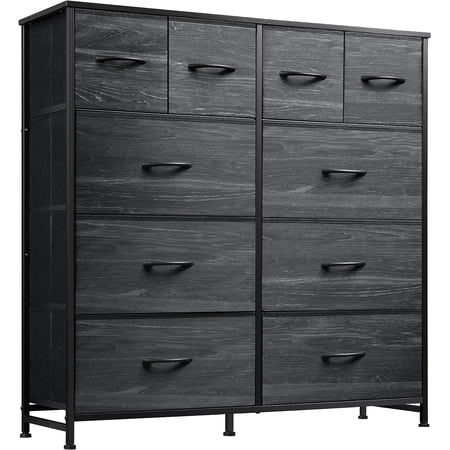 WLIVE Dresser for Bedroom with 10 Drawers, Wide Fabric Dresser for Storage and Organization, Bedroom Dresser, Chest of Drawers for Living Room, Closet, Hallway, Rustic Brown Wood Grain Print