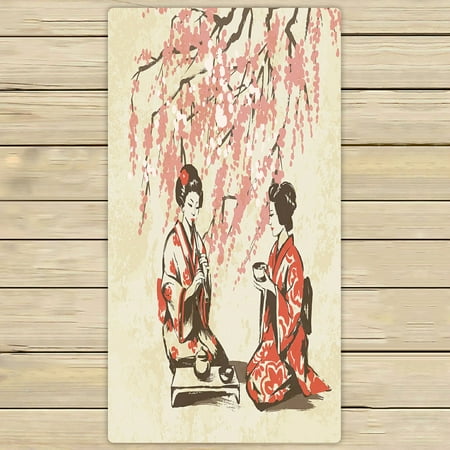 PHFZK Asian Towel, Japanese Lady Wearing Kimono with ...