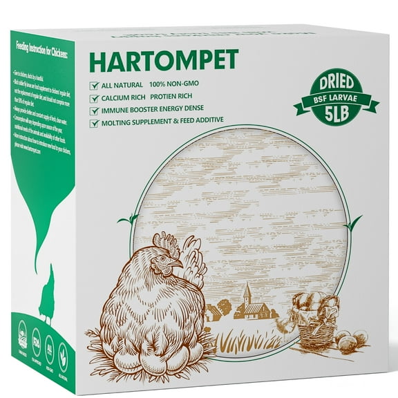 HARTOMPET 5LBDried BSF Larvae for Chickens-Non-GMO Poultry Feed Supplement, 85X Calcium Than Mealworms
