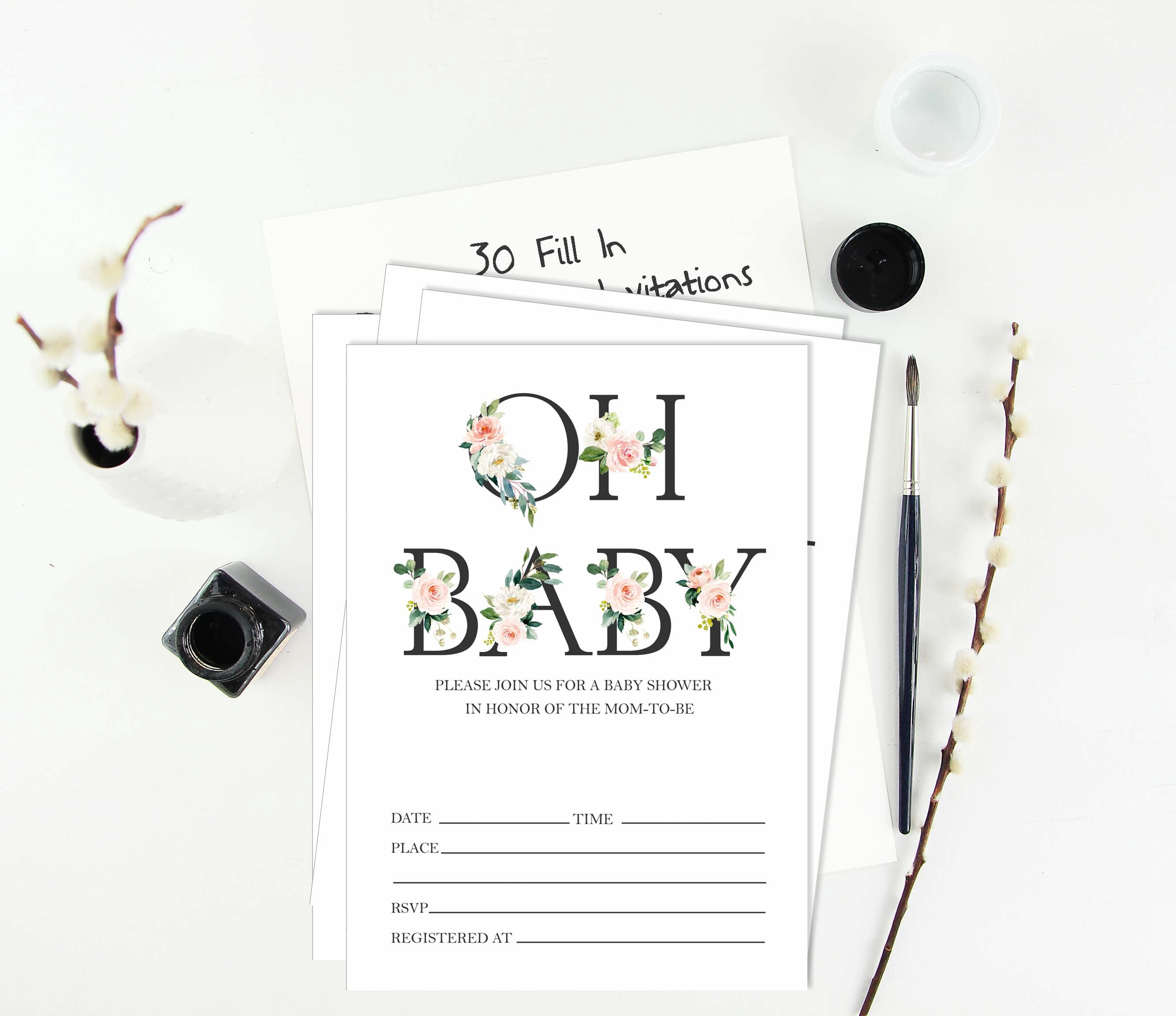 Inkdotpot 30 Gender Neutral Baby Shower Invitation Cards Oh Baby Fill In Blank Invites