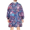 thumbnail image 2 of Wearable Oversized Blanket,Blue Pioneer Flower and Paisley Pattern Wearable Blanket Hoodie for Adults,Cozy Hooded Blankets with Super Pockets,Super Warm Fuzzy Pullover for Women & Men, 2 of 6