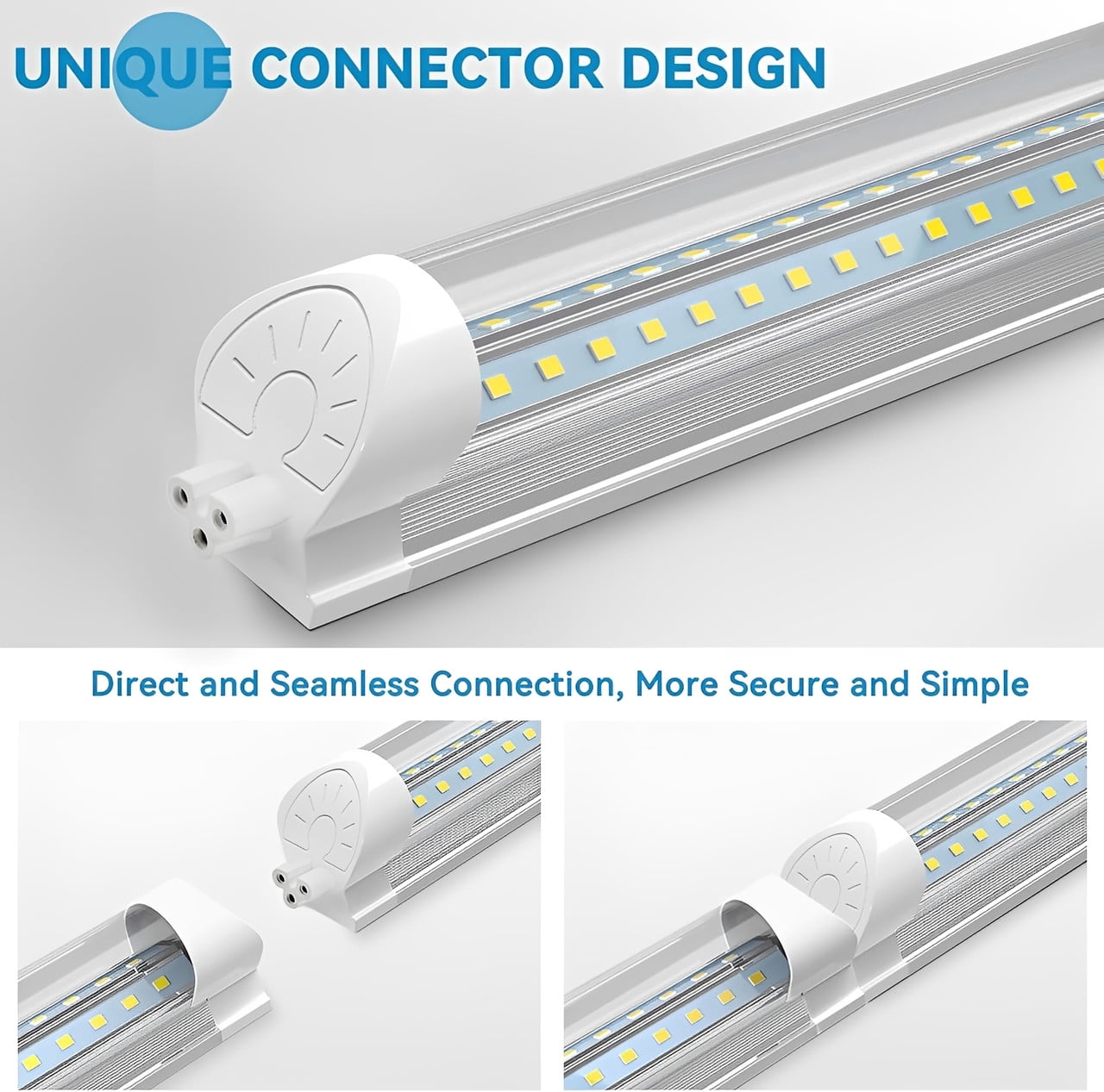 CNSUNWAY LIGHTING V-Shape T8 LED Shop Light 4FT, 40W 5500LM 6500K Cool White, ETL, High Output, Clear Cover, 6-Pack