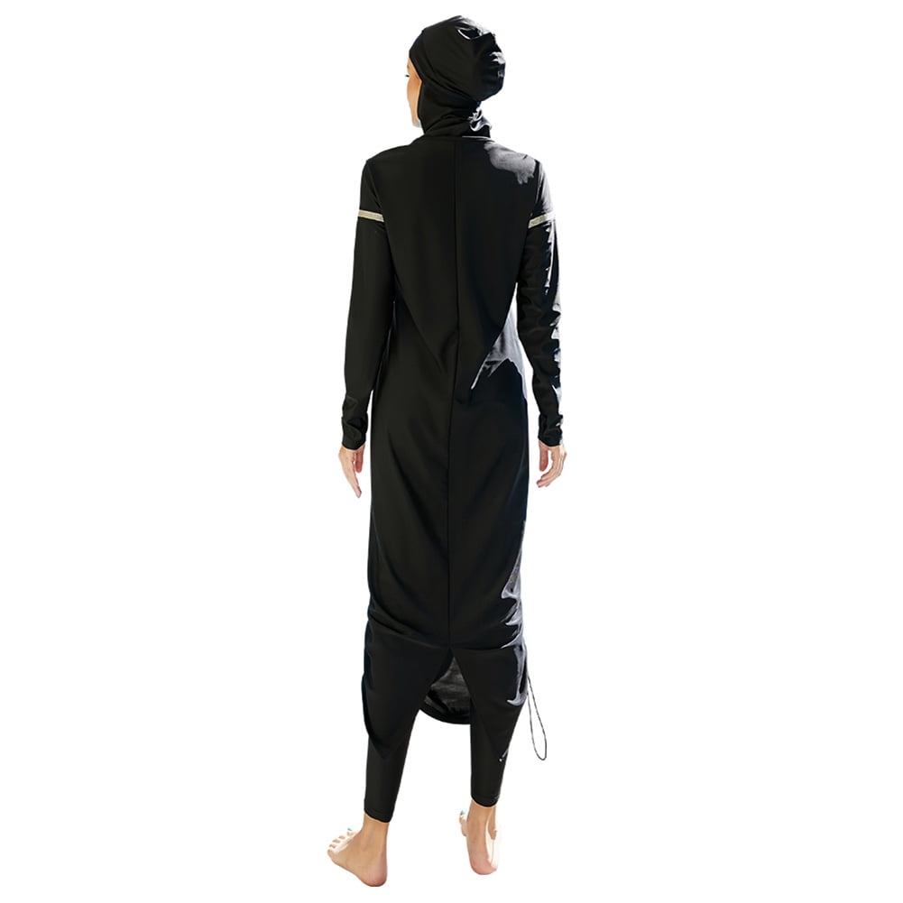 IBTOM CASTLE Muslim Swimsuits for Women Modest Islamic Arabic Swimwear Burkini Full Cover Hijab Top Pants Swimming Cap Bathing Suits XL Black + White