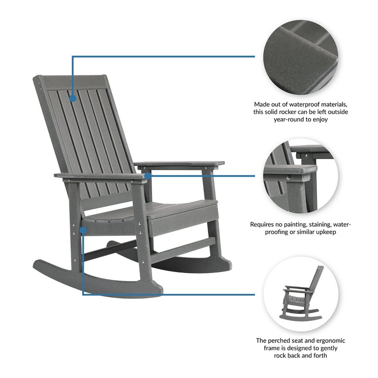 Ez Care Tek Wood Adirondack Rocker Slate Grey Walmart