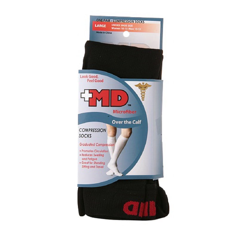 Md Microfiber Over The Calf Compression Socks Black, Large - 1 Pr