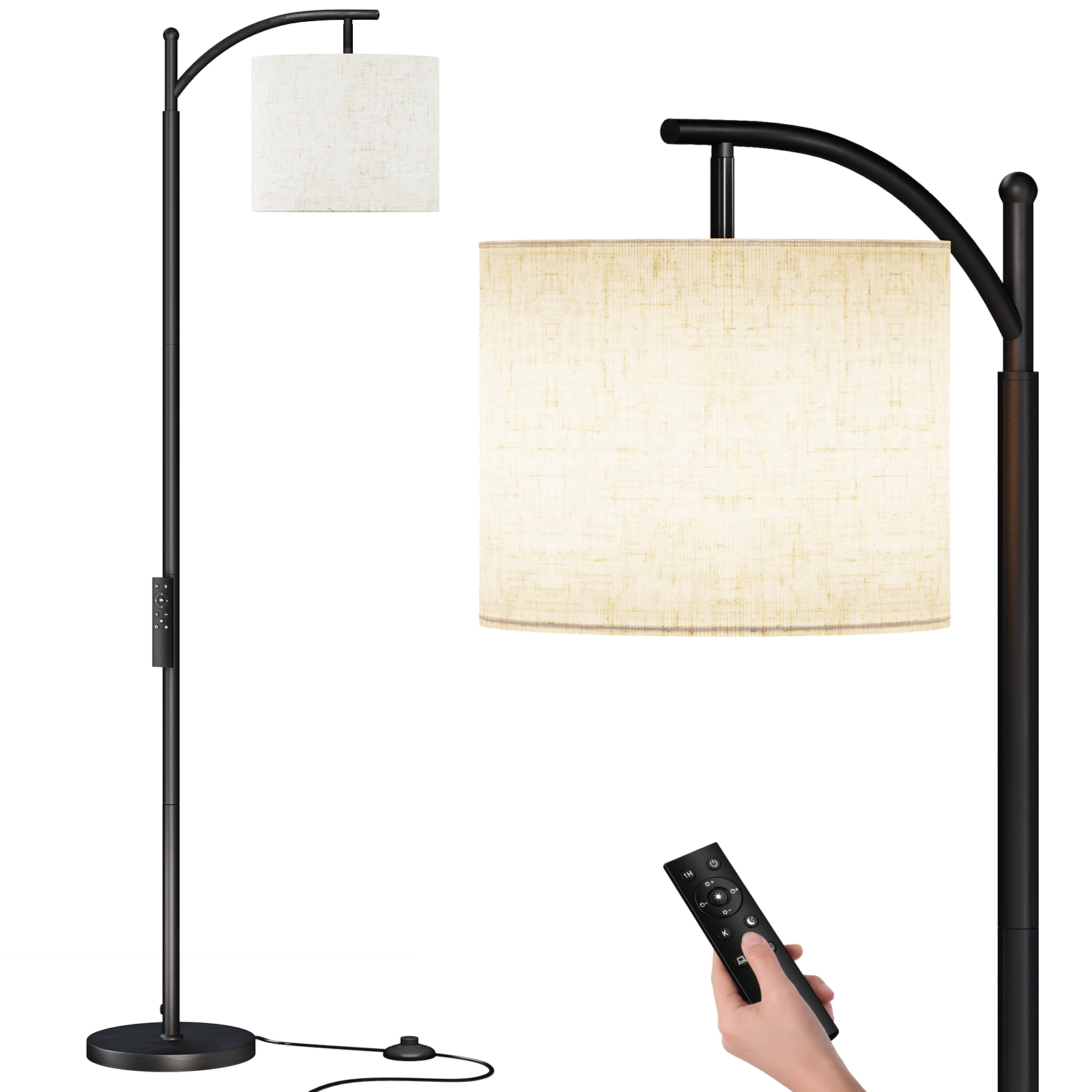 Office Dimmable Standing Lamp with Rotary Switch 9W Bulb Include Tall Pole Floor Reading Lamp with Hanging Shade for Study Room Pure Black SUNMORY Modern Floor Lamps for Living Room 