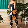 thumbnail image 4 of Halloween Jumpsuits for Women, One Piece Sleeveless Pumpkin Print Rompers Pants, Adjustable Strap Baggy Overalls, Wide Leg Jumpsuit Baggy Harem Pants, Summer Fall Outfits, Orange XL, 4 of 6