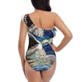thumbnail image 5 of Honeii Vintage Starry Sky Shark for women's one-piece swimsuit featuring a chic one-shoulder design experience elegance and style in the water-Medium, 5 of 6