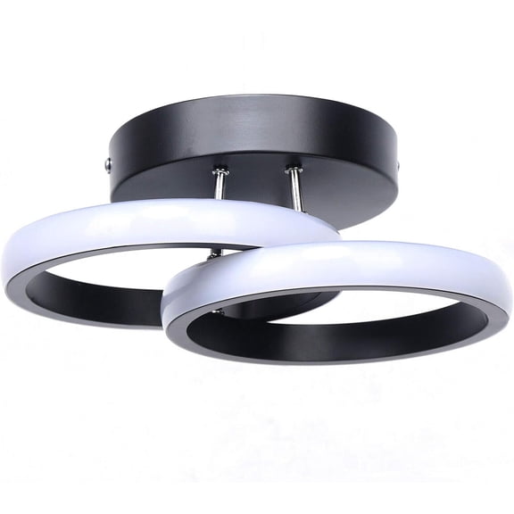 Modern Minimalist Two Round Ceiling Lamp Fixture Ceiling Chandelier Kitchen Dining Bedroom Lighting Fixture Home Decoration LED Light Black Warm Light 18W
