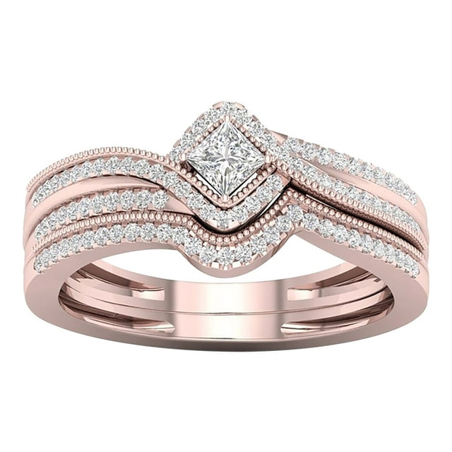 Jusqu'à 65 % de Réduction Ensemble de Bagues en Strass pour Femmes 2 Pcs Bagues Empilables Bagues de Fiançailles Mariage Collier Bagues Boucles d'Oreilles Bijoux en Liquidation