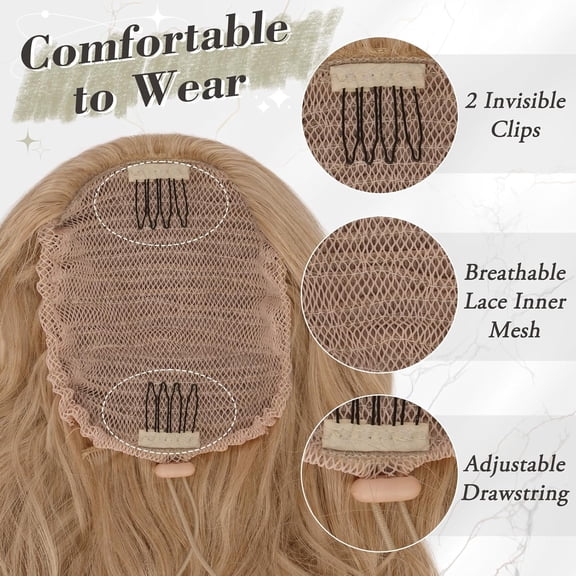 WEIF-Long Blonde Ponytail Extension - 26 Inch Curly Wavy Drawstring Ponytail Hair Extensions for Women - Synthetic Clip in Pony Tails Hairpieces Daily Party- Strawberry Blonde Mixed