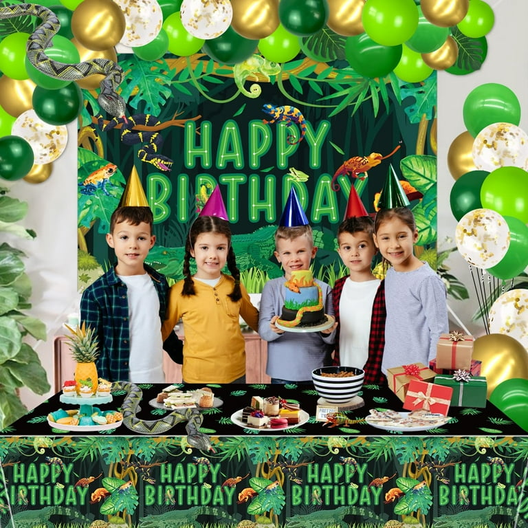 Reptile Birthday CM31 Party Supplies, Includes Happy Birthday Tablecloth,  Balloons, Jungle Swamp Wilderness Snakes Lizard Alligator Turtle Birthday  Decorations for Kids Boys Birthday Party Decor 