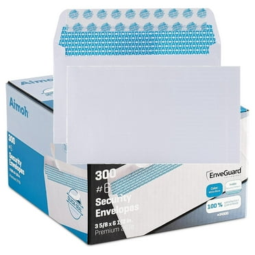 300#6 3/4 Security Tinted Self-Seal Envelopes - No Window, EnveGuard, Size 3-5/8 X 6-1/2 Inches - White - 24 LB - 300 Count (34300) 300 Ct.