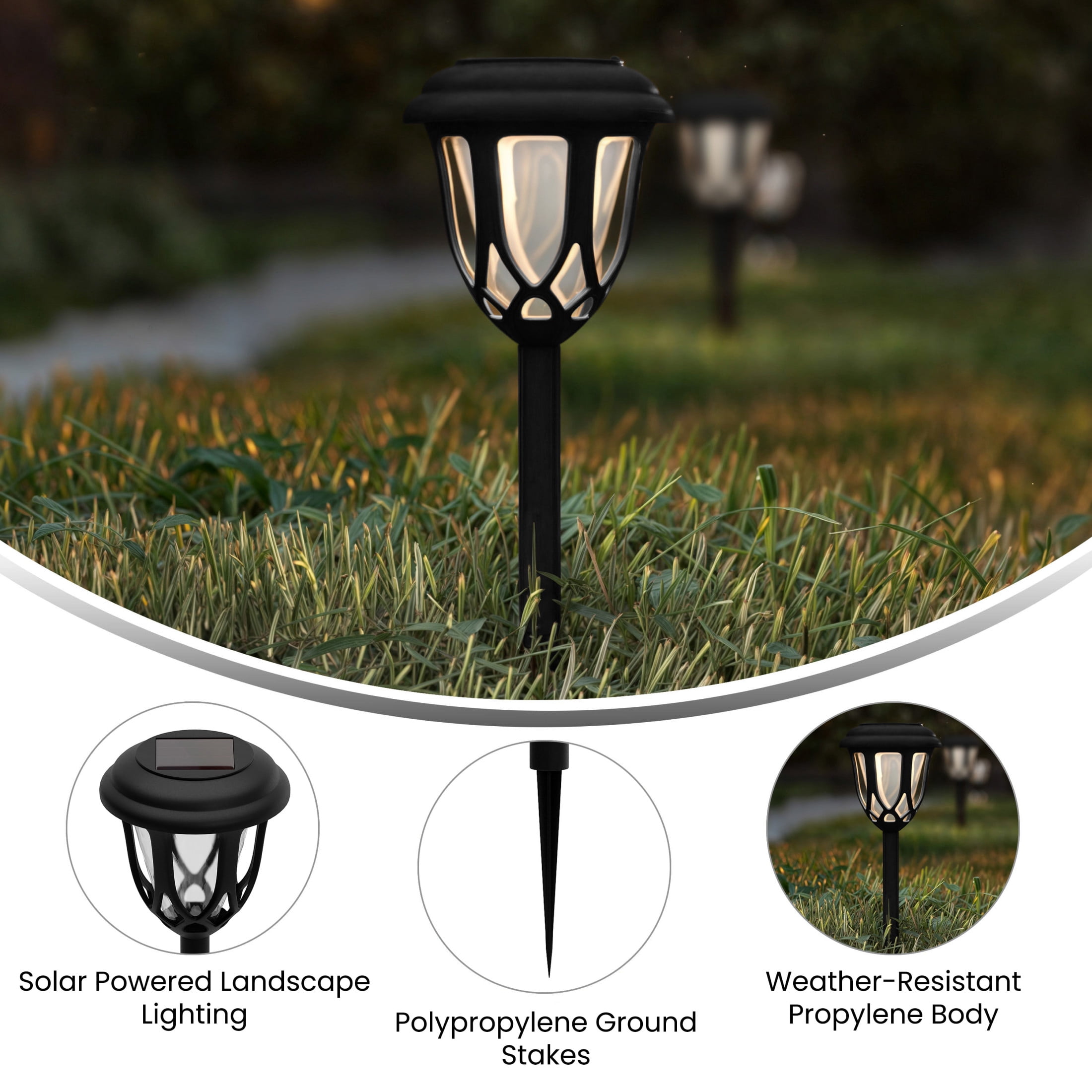 Emma + Oliver Set of 8 Black Flared Solar LED Lights, Decorative Solar Powered Landscape Lighting for Pathway, Garden, Patio, Driveway and Yard