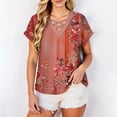 thumbnail image 3 of DailkTrvid Short Sleeve Tops for Women Loose Fit Summer Blouse Trendy Casual T-Shirt Criss Cross V Neck Basic Tee Floral Print Fashion Breathable Shirts, 3 of 6