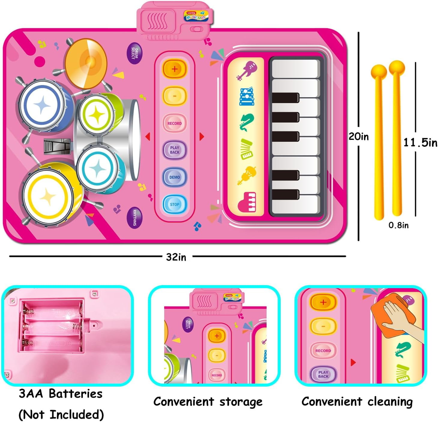 Baby Toys for 1 Year Old: Baby Musical Mat Toddler Toys Age 1-2 - 2 in 1 Piano Drum Babies Play Mat - Infant Music Toy 12-18 Months Babies Birthday Valentines Gifts for 1 2 3 Year Old Boys Girls