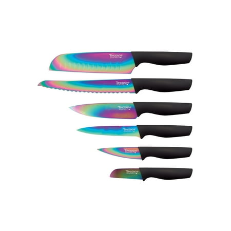Hampton Forge Tomodachi 6 Piece Knife Set - Titanium Coated Rainbow Blades with Colorful Handles - Kitchen (Best 5 Piece Knife Set)