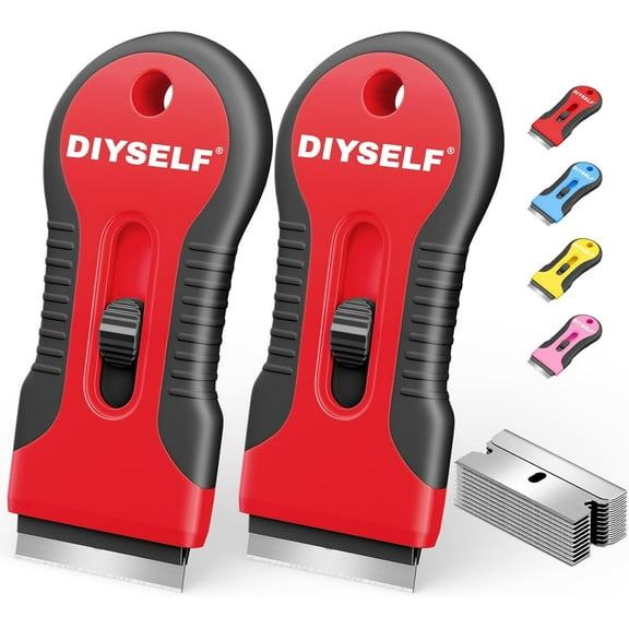 2 Pack Razor Blade Scraper, Extra 10 PCS Mental Razor Blades Refills, High-Efficiency Razor Scraper, Razor Blade Scraper Tool for Cleaning, Durable Glass Scraper for Cooktop, Kitchen, Oven