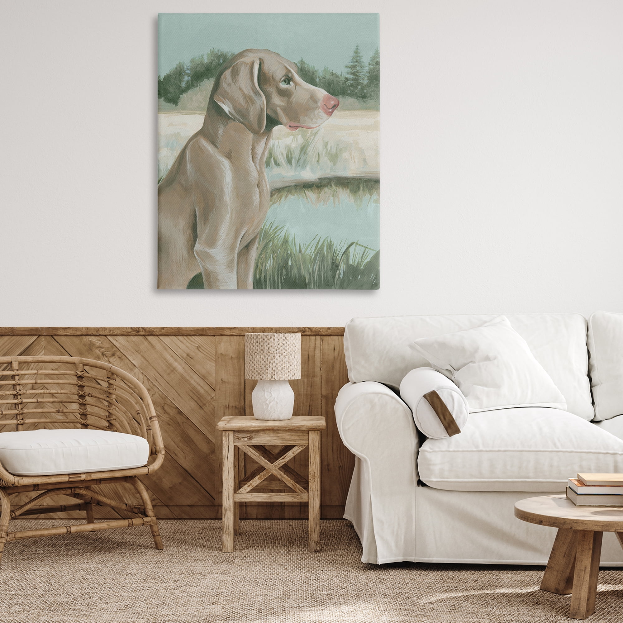Stupell Industries Labrador Lake Landscape Animals & Insects Painting Gallery Wrapped Canvas Art Print Wall Art, 36 x 48
