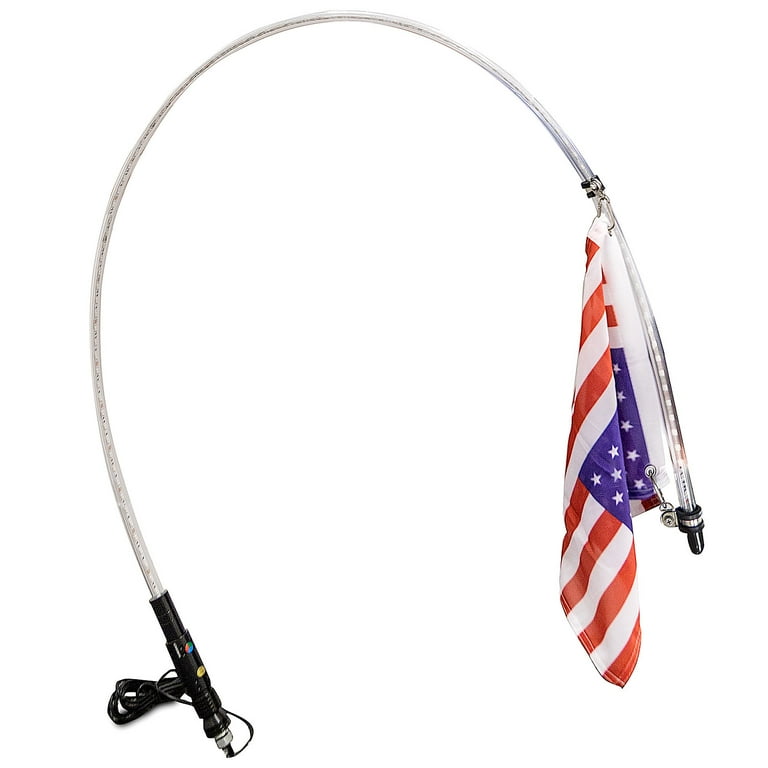 Krator 6ft Multi Color LED Whip Light with Remote Control and American USA Flag LED Antenna Whip Light Compatible with Sand Dune Buggy ATV UTV