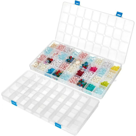 2 Pack 36 Grids 14.3x8x1.18 Inch Large Transparent Plastic Compartment Box Grid Bead Organizers with Adjustable Dividers for Jewelry Beads Accessories 2 pc
