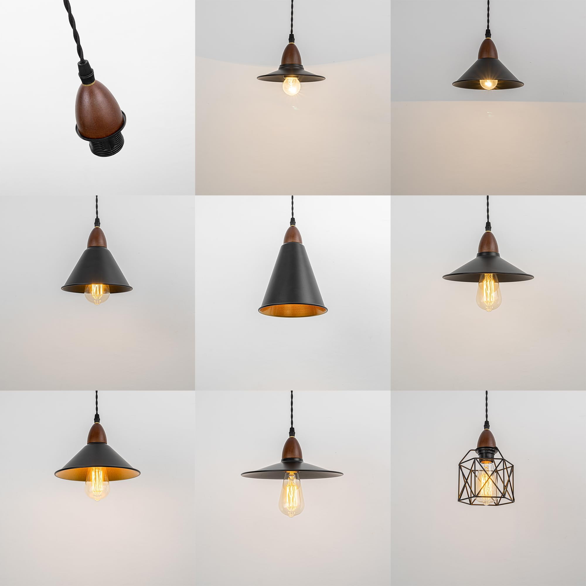 KAYYELAMP 1x Plug in Cable Track Rail, 2X Adjustable Cord Black Track Lighting Fixtures Walnut E26 Base H-Type Vintage Design for Kitchen Sink Loft(No Bulb)