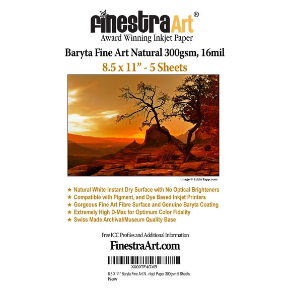 8.5" X 11" Baryta Fine Art Natural Inkjet Paper - 5 Sheets