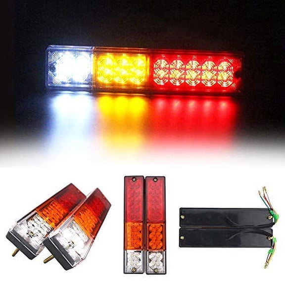 All Star Truck Parts] 20 LED Trailer Tail Lights Bar Waterproof, DC12V Turn Signal and Parking Reverse Brake Running Lamp for Car Truck Red Amber White (2 Pack)
