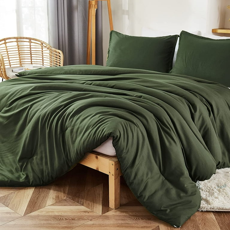 Dark Olive Green Comforter Set Full, Pieces Boho Solid Bedding