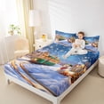thumbnail image 4 of Castle Fairy Kids Children Cartoon Snowman Train Twin Sheet Sets 3pcs,Merry Christmas Twin Fitted Sheet Microfiber,Winter Xmas Festival Breathable Flat Sheet,Breathable Home Decor, 4 of 7