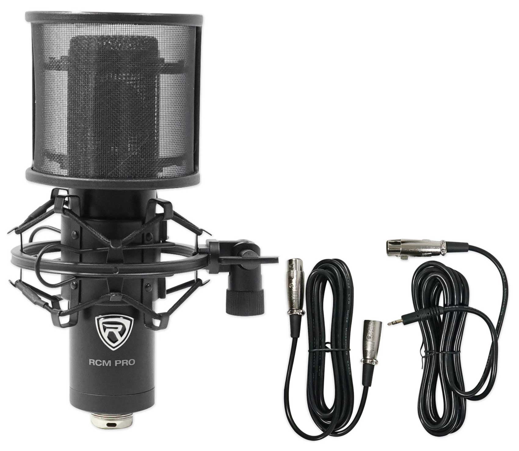 Rockville APM5B Bundle: 5.25" 2-Way 250-Watt Powered USB Studio Monitors, RVSM1 Pair of Monitor Stands, RRS190S Foam Isolation Pads, RCM PRO Studio/Recording Condenser Microphone, 4-items